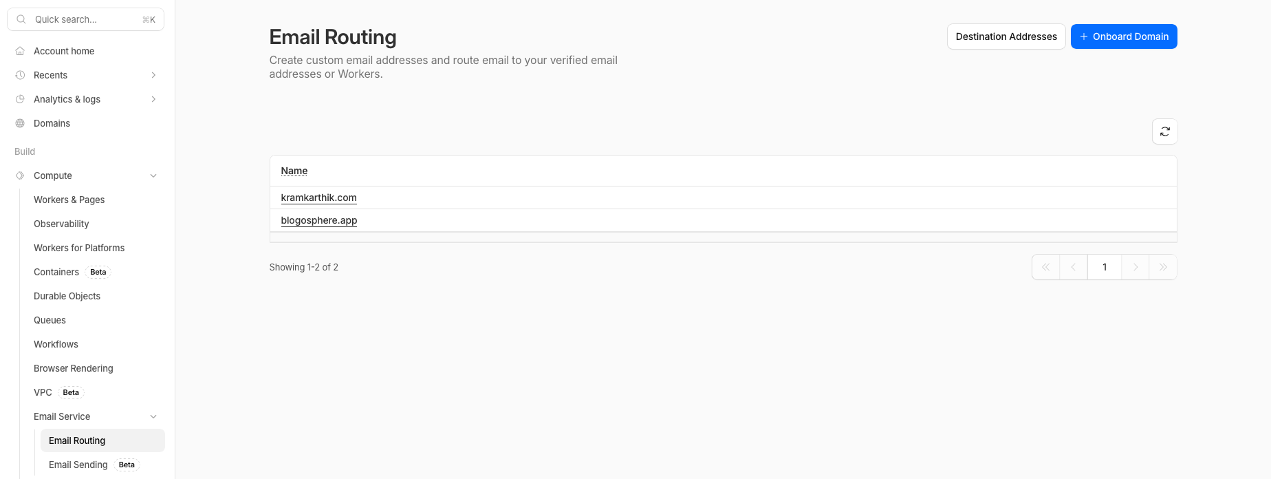 Cloudflare email routing screen